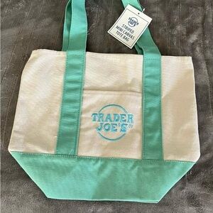 Trader Joe's Cream and Mint Canvas Tote